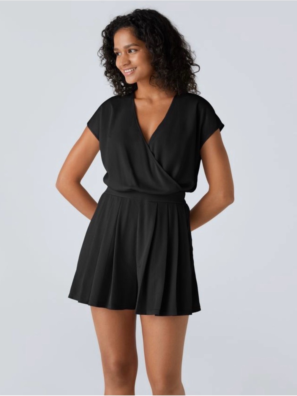 Halara waffle Black V-Neck Short Sleeve Romper